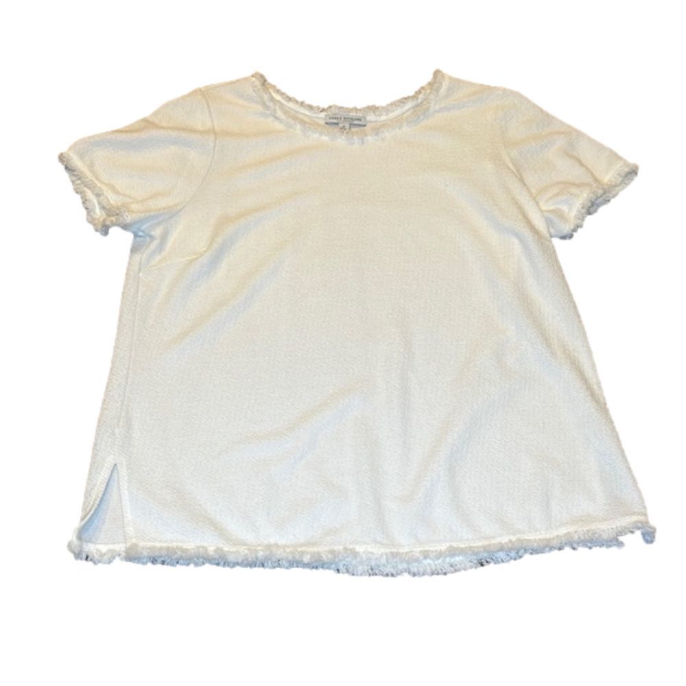 GREEN Envelope women’s white textured fringe trimmed  short sleeve top size 1X